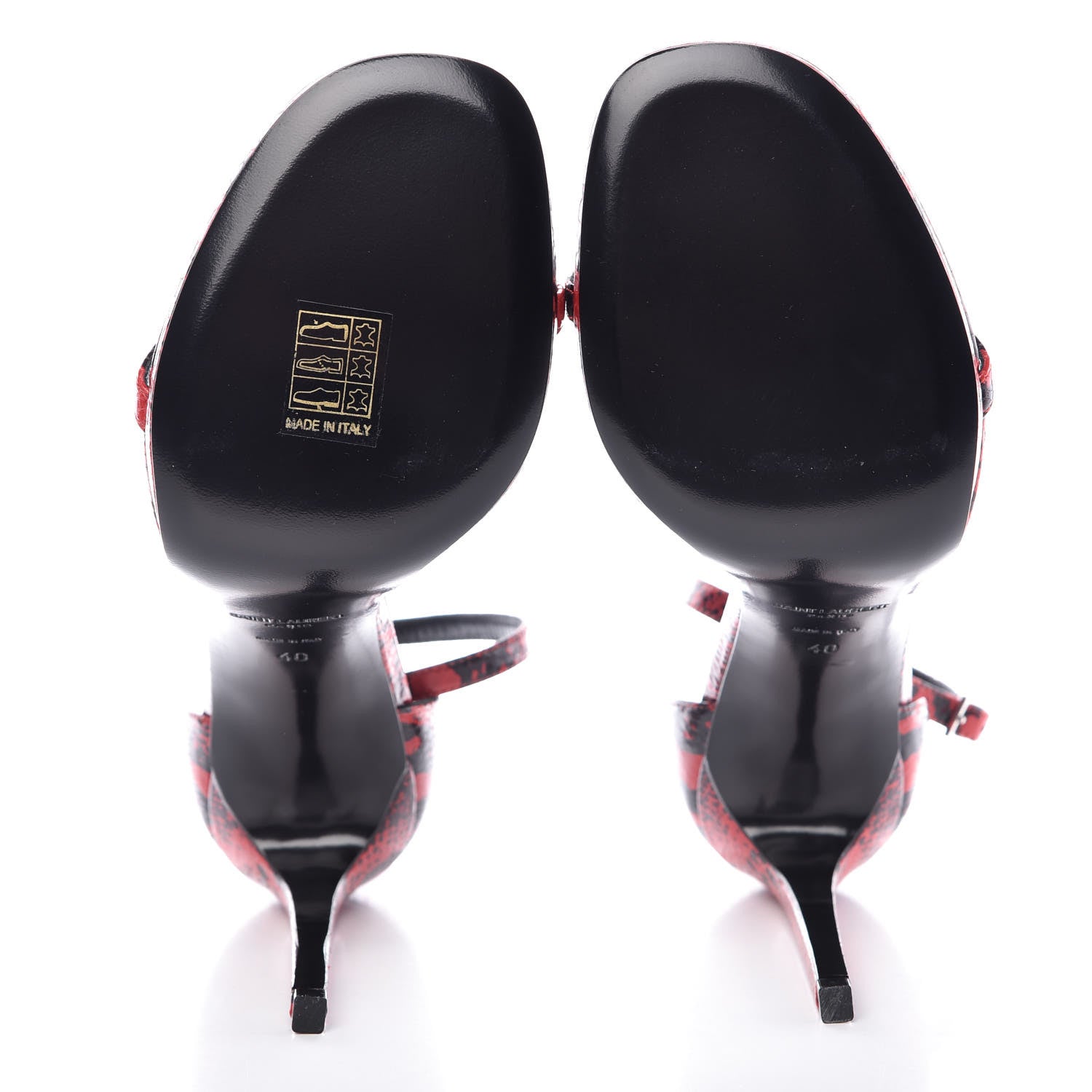 Saint Laurent Python Calfskin Embossed Jane 105 Ankle Strap Sandals 40 Red Black 5 of 8