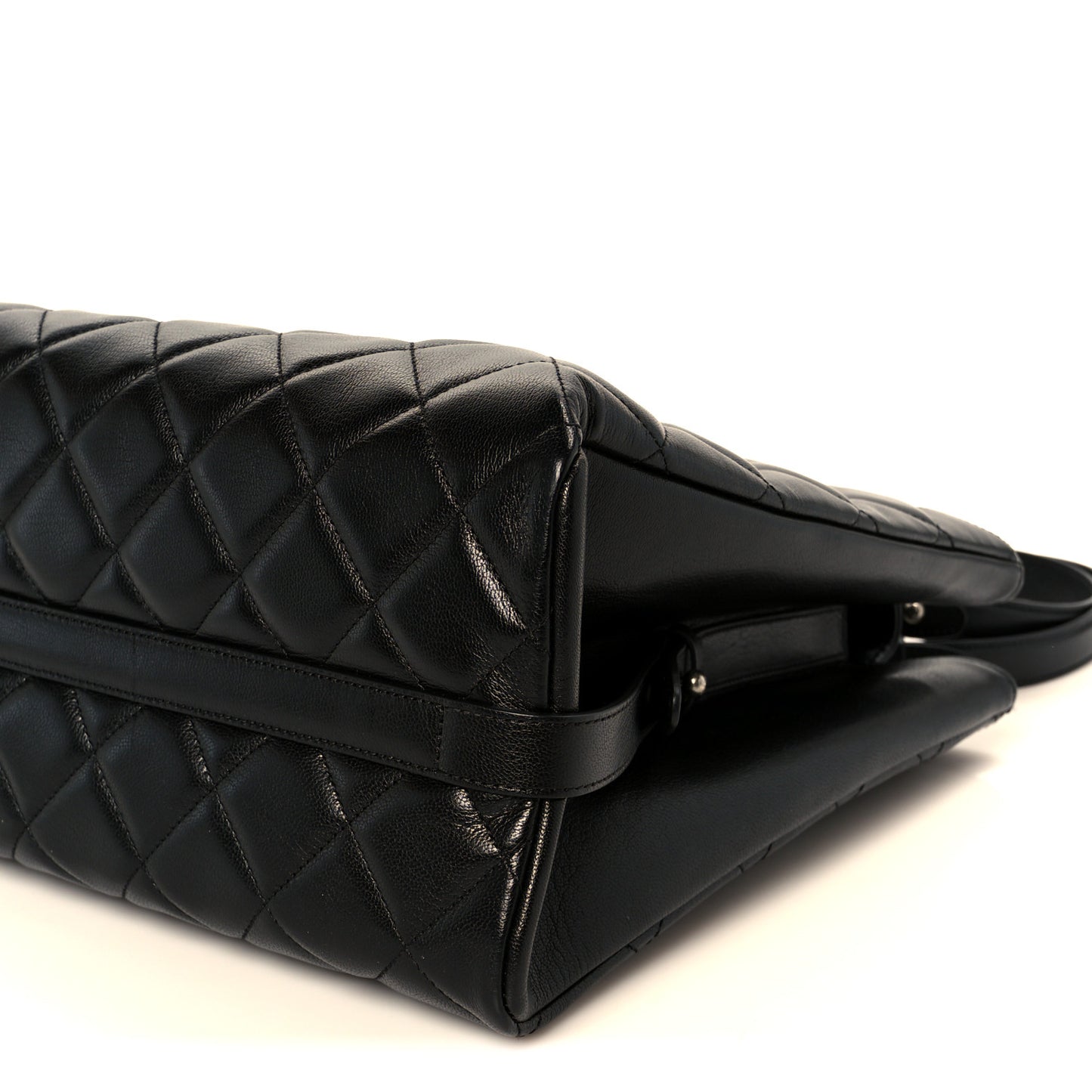 Metallic Goatskin Quilted Small City Rock Shopping Tote Black