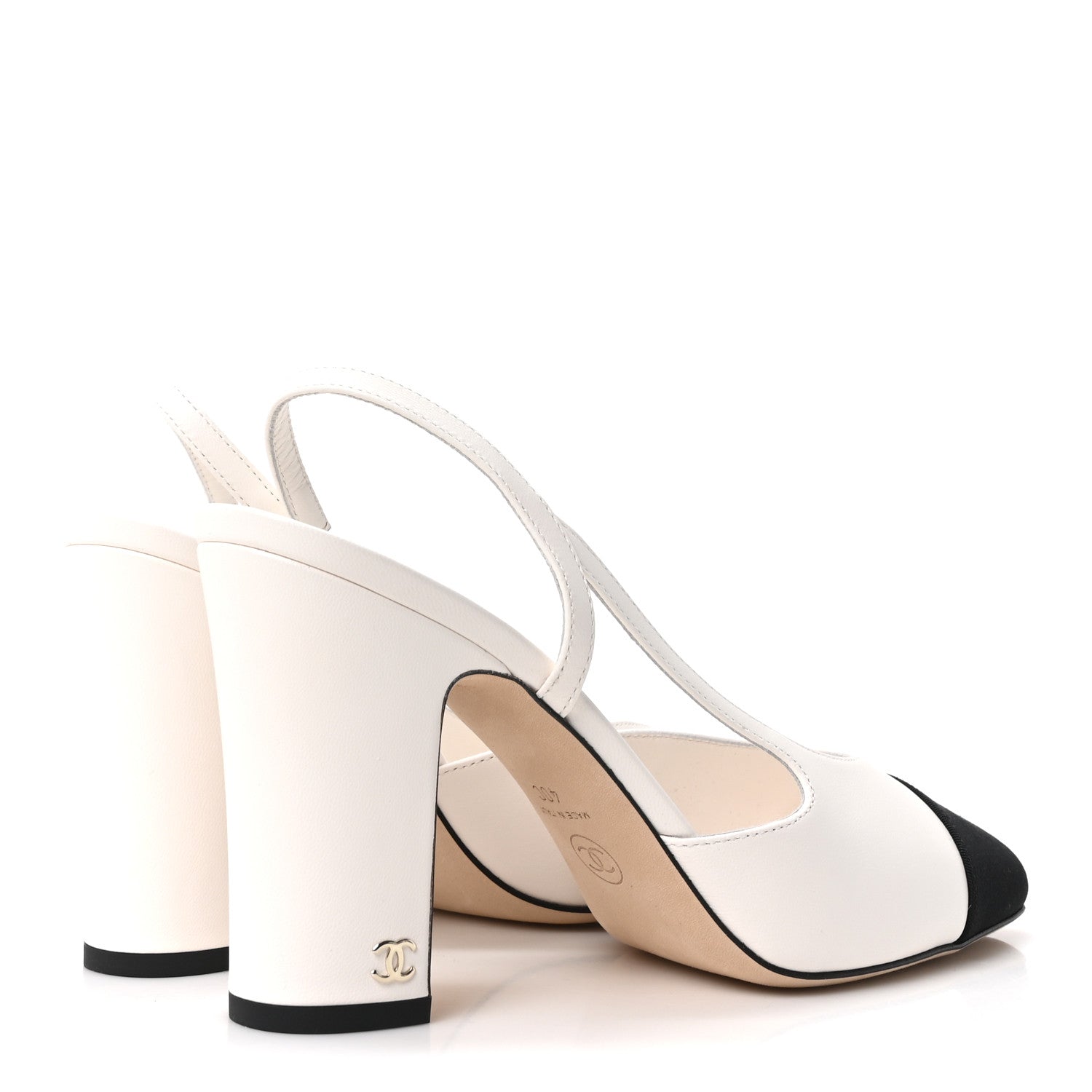 Chanel Lambskin Grosgrain Cap Toe CC Slingback Pumps 40 White Black 5 of 10