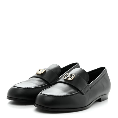 Chanel Lambskin Enamel CC Moccasin Loafers 37 Black 4 of 9