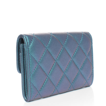 Chanel Metallic Lambskin Quilted Flap Card Holder Turquoise 3 of 9