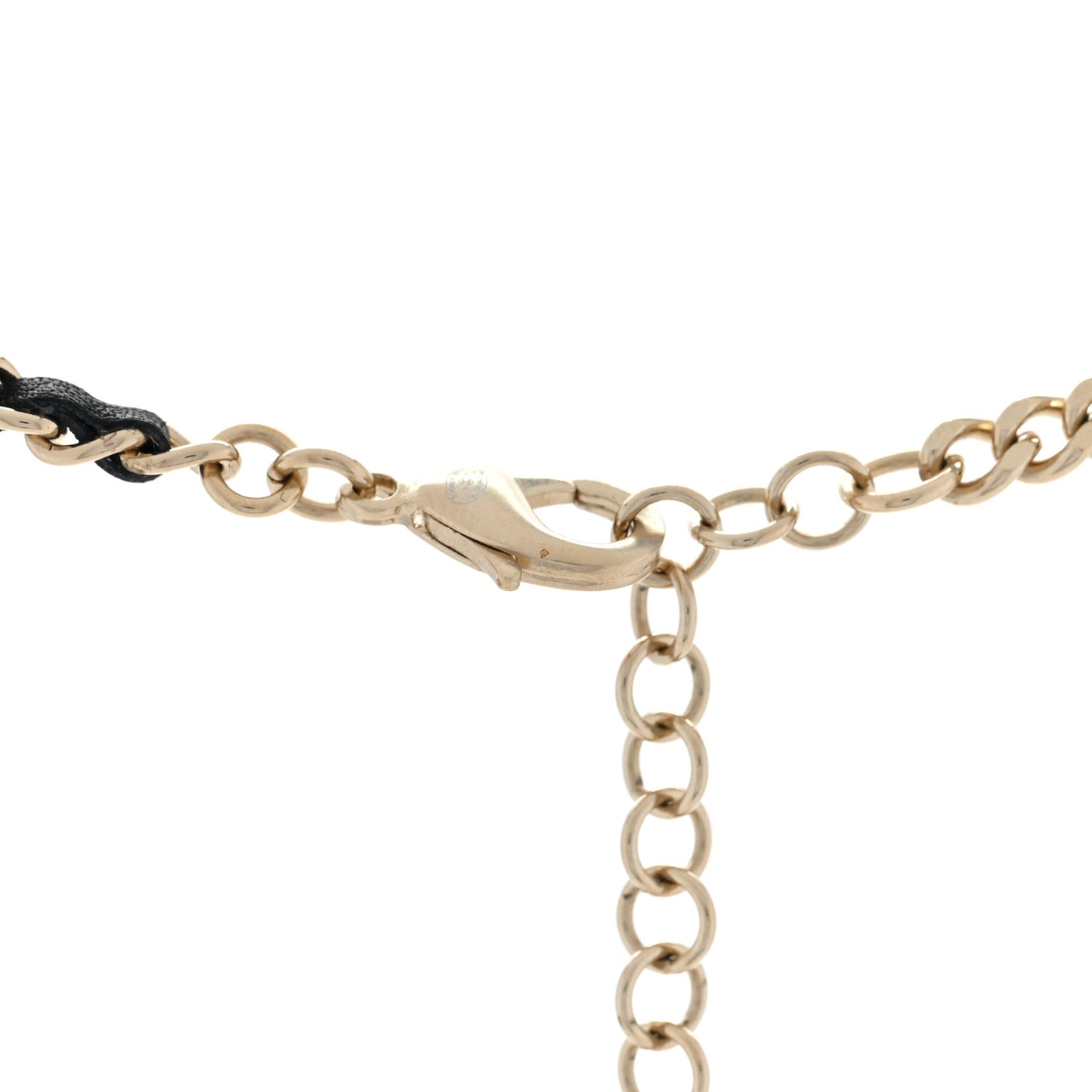 Metal Calfskin Crystal Double CC Short Necklace Black Gold