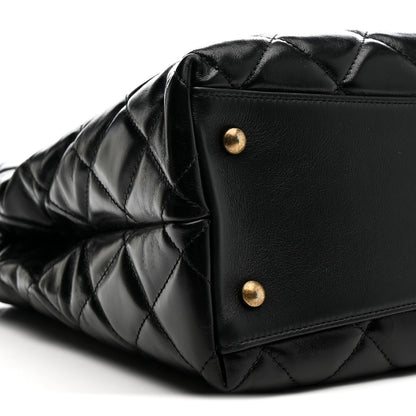 Chanel Glazed Calfskin Quilted Gold Bar Tote Black 10 of 13