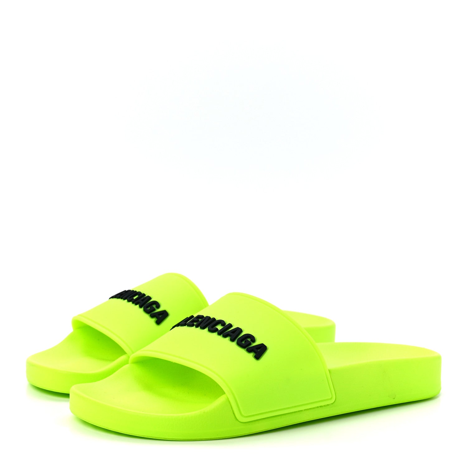 Balenciaga Smooth Rubber Logo Bi-Color Womens Pool Slide Sandals 36 Fluo Yellow Black 3 of 7