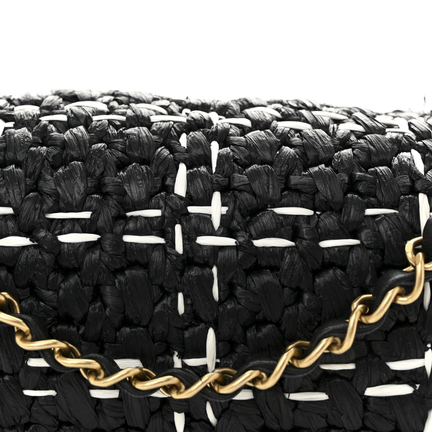 Raffia Effect Medium Tweedy Flap Bag Black White