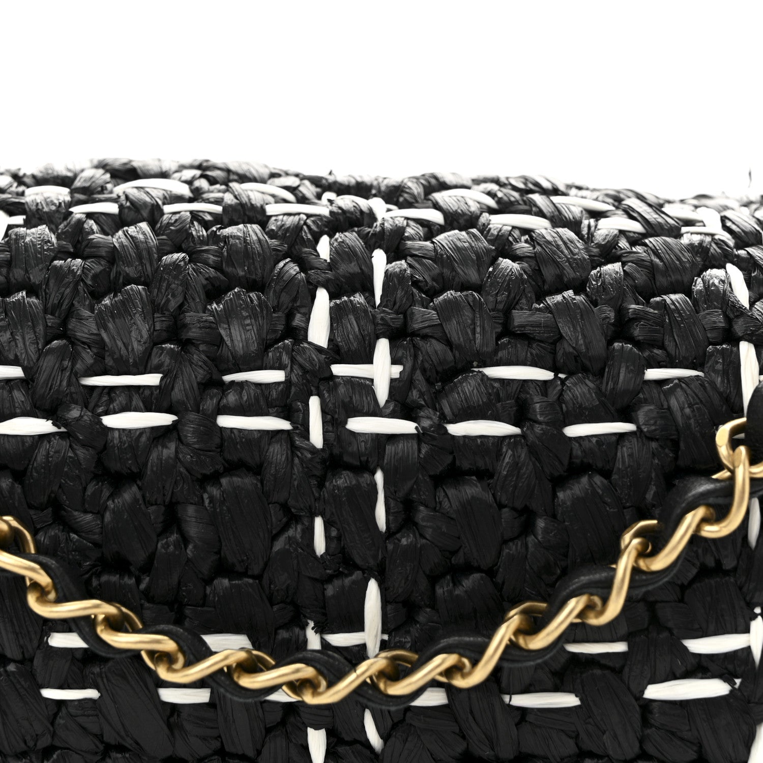 Chanel Raffia Effect Medium Tweedy Flap Bag Black White 8 of 11