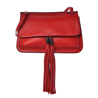 Gucci Pebbled Calfskin Bamboo Daily Flap Shoulder Bag Red 1 of 9