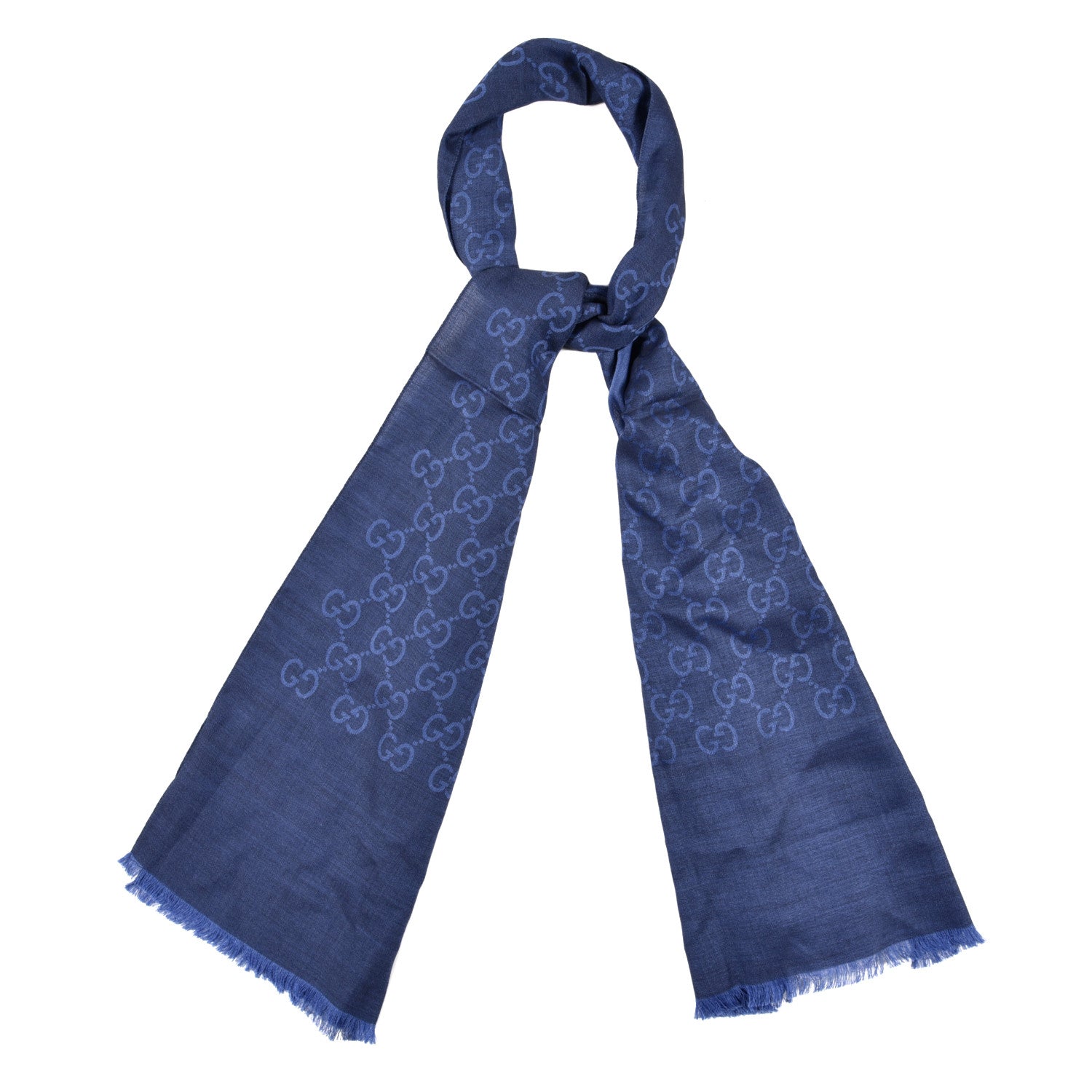 Gucci Wool Silk GG Monogram GGNat Scarf Blue 1 of 5