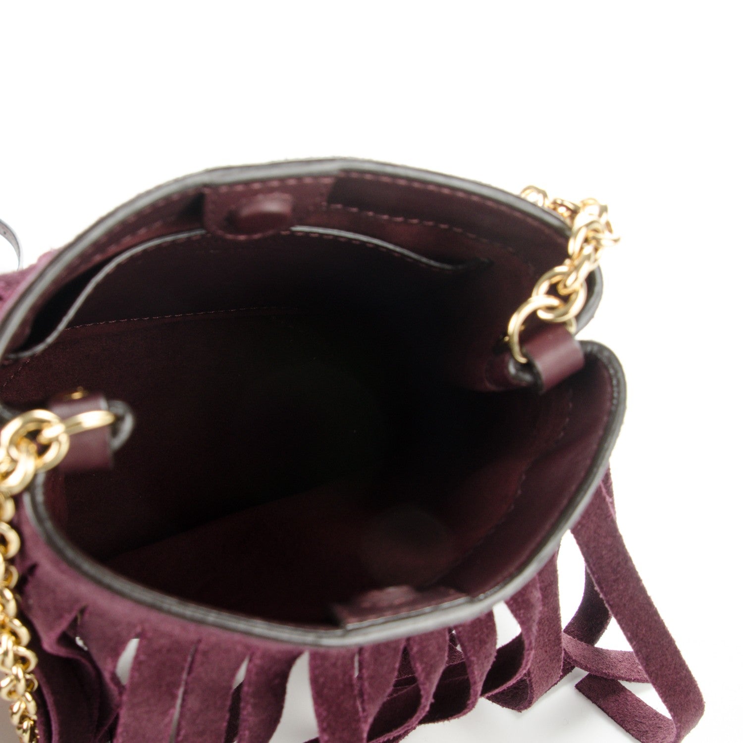 Burberry Suede Fringe House Check Baby Bucket Bag Elderberry 5 of 9