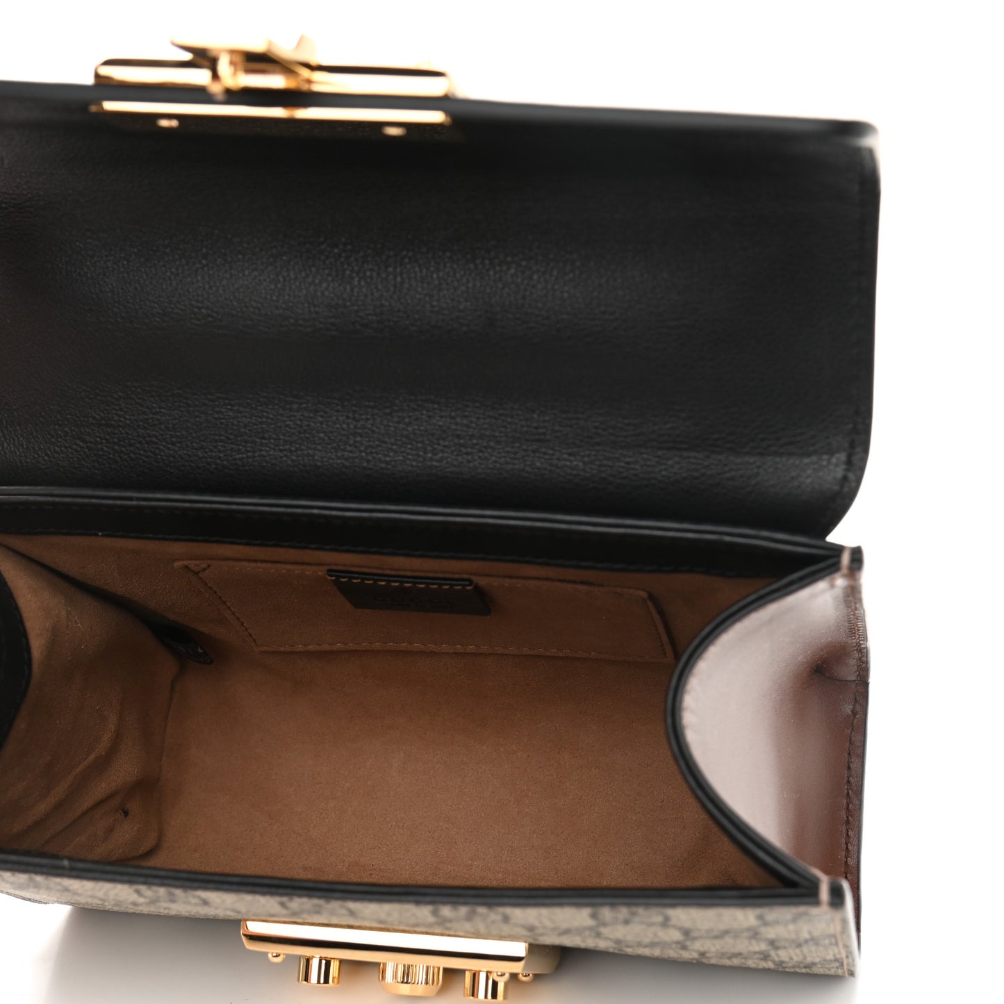 GG Supreme Monogram Calfskin Small Padlock Shoulder Bag Beige Black Cuir