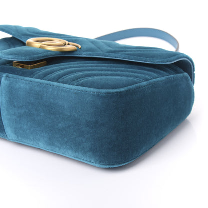 Gucci Velvet Matelasse Small GG Marmont Shoulder Bag Pavone Cyan 9 of 9