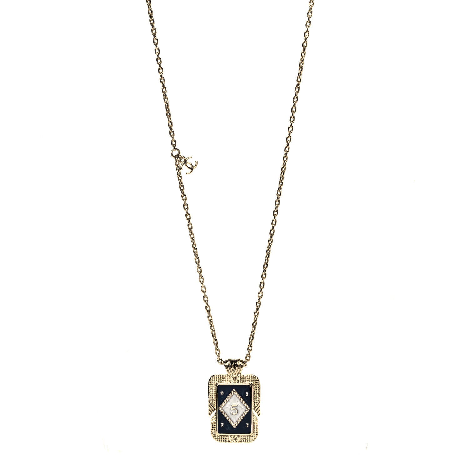 Chanel Metal Resin Enamel Crystal CC Necklace Gold Black White 1 of 4