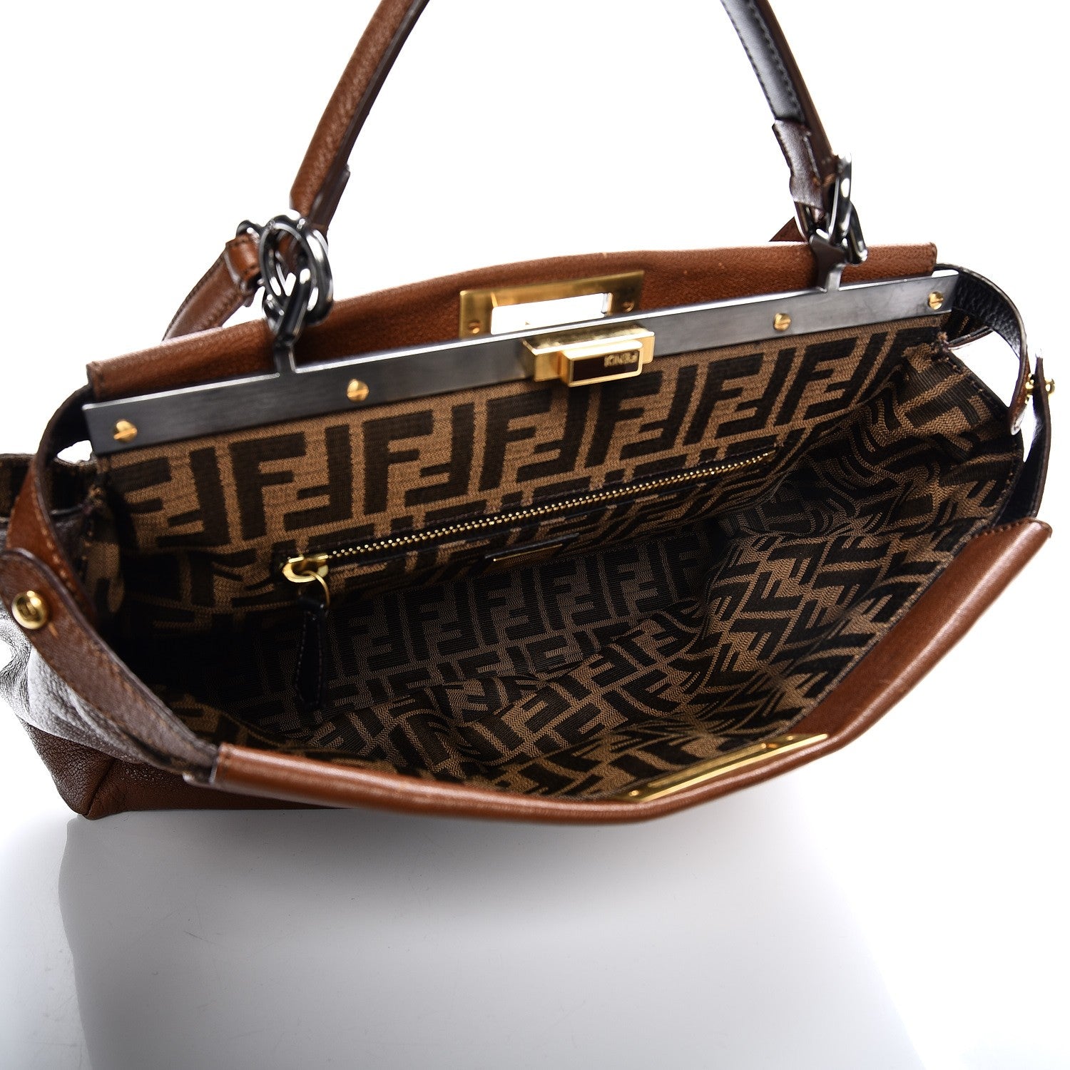Fendi Goatskin Zucca Large Peekaboo Iconic Satchel Cuoio Tobacco Moro 6 of 16