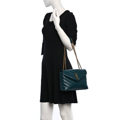 Saint Laurent Calfskin Y Quilted Monogram Small Loulou Chain Satchel Sea Turquoise 2 of 9