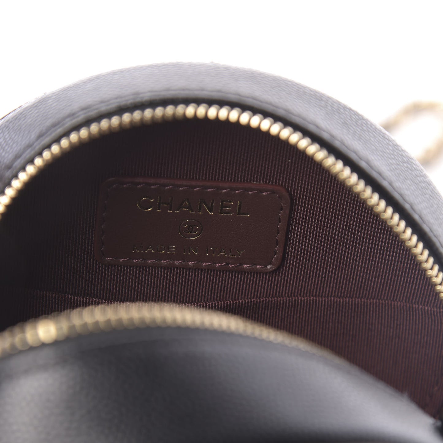 Caviar Quilted Round Clutch With Chain Black