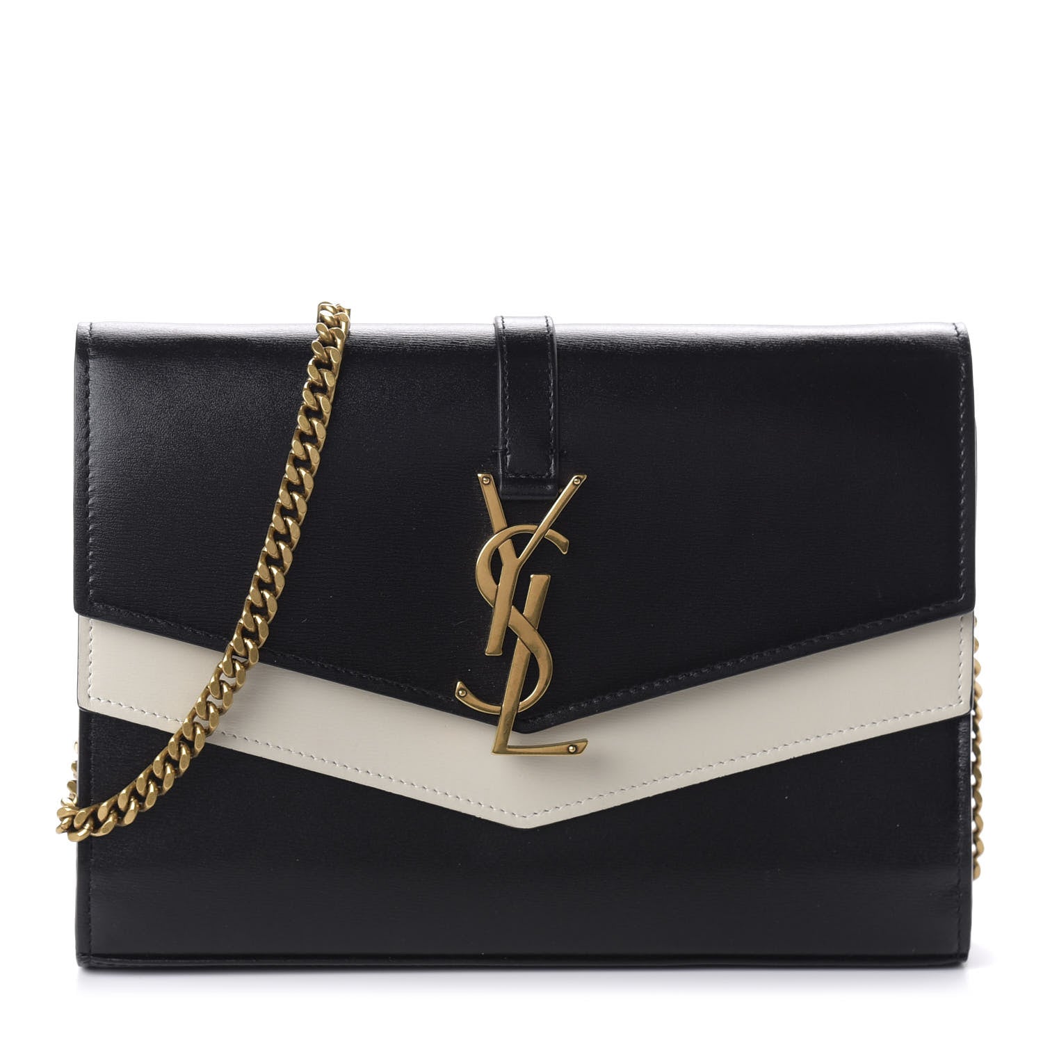 Saint Laurent Smooth Calfskin Monogram Sulpice Chain Wallet Black White 1 of 10