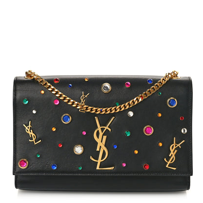 Saint Laurent Calfskin Crystal Medium Monogram Kate Satchel Black 1 of 11
