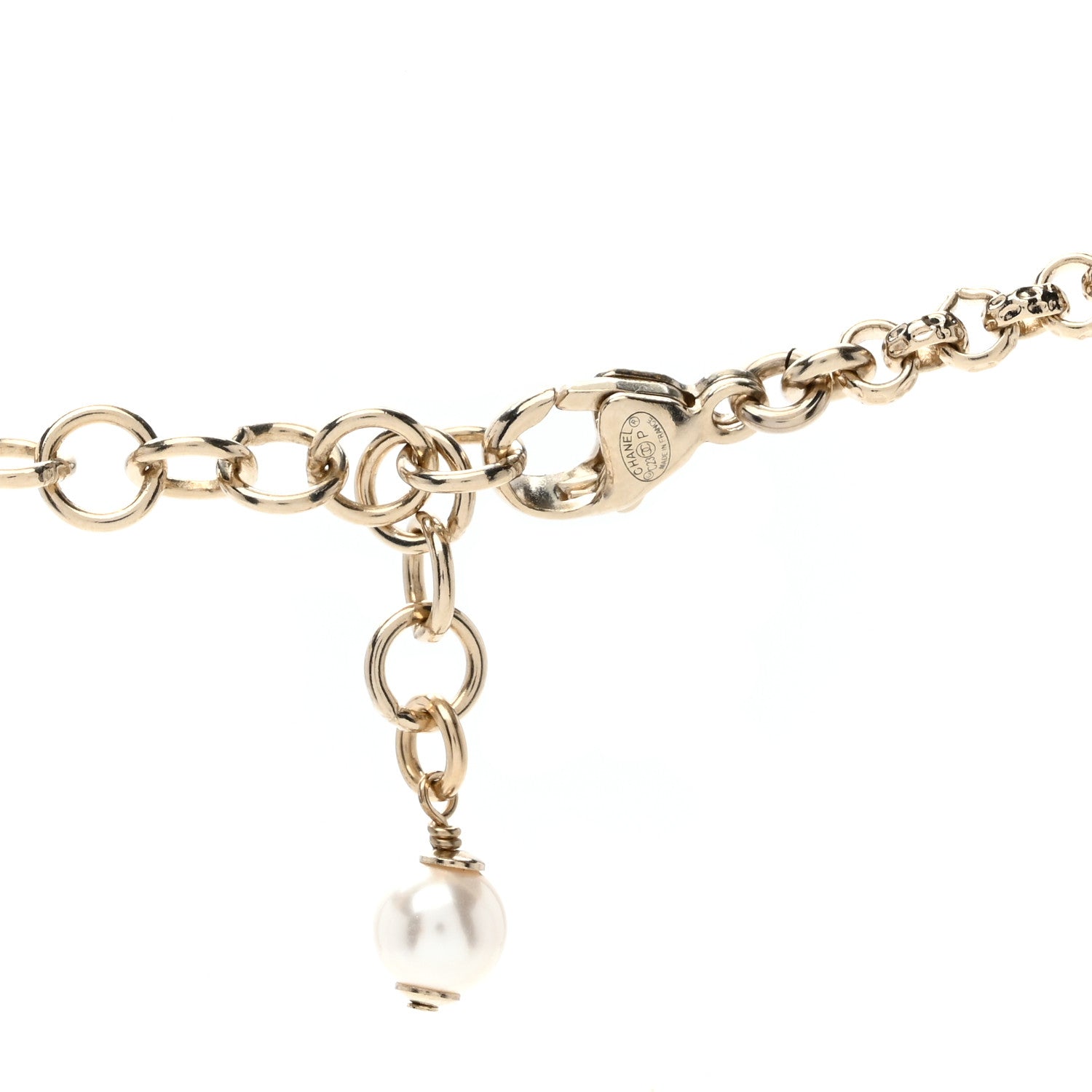 Chanel Resin Crystal Pearl Chain Heart CC Pendant Necklace Pink White Gold 4 of 4