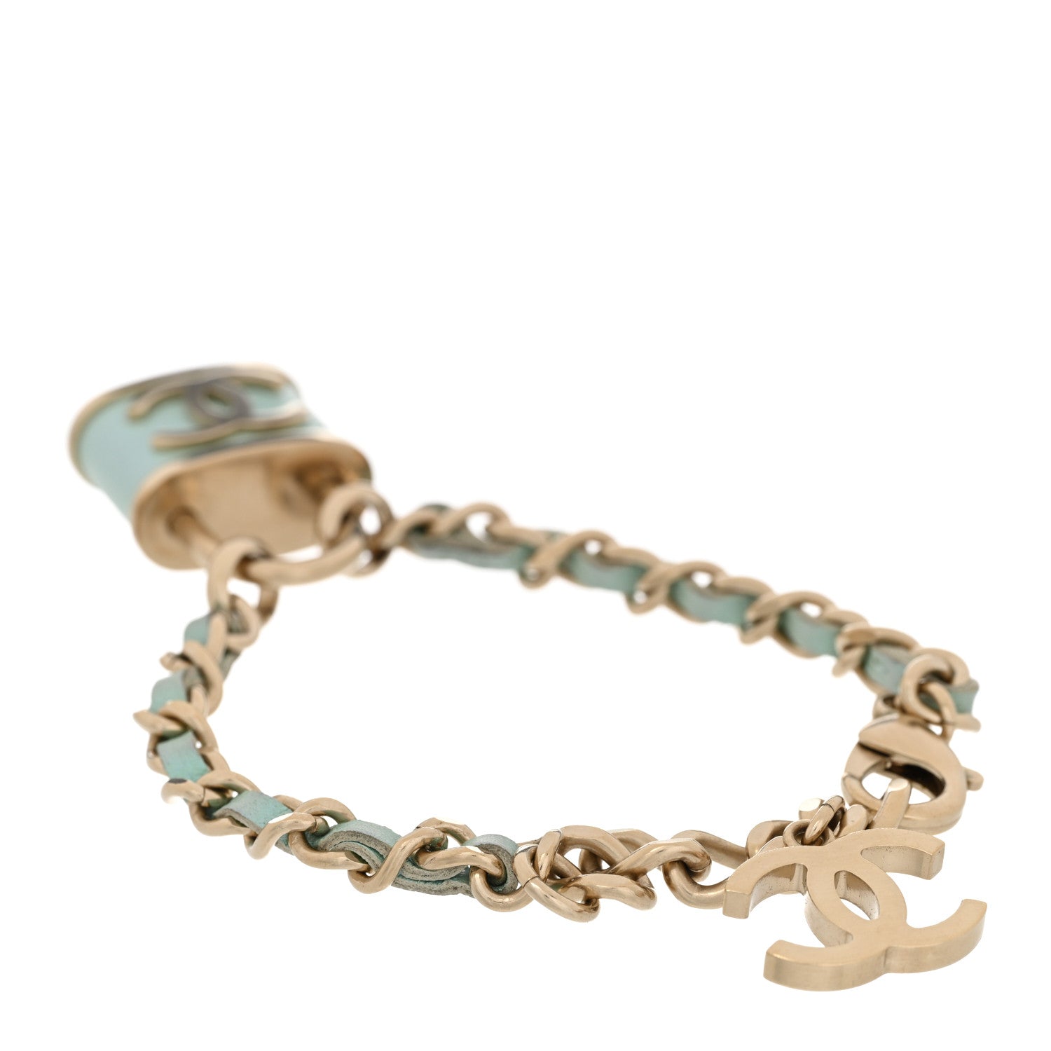 Chanel Metal Iridescent Lambskin Lock Bracelet Gold Light Blue 3 of 5