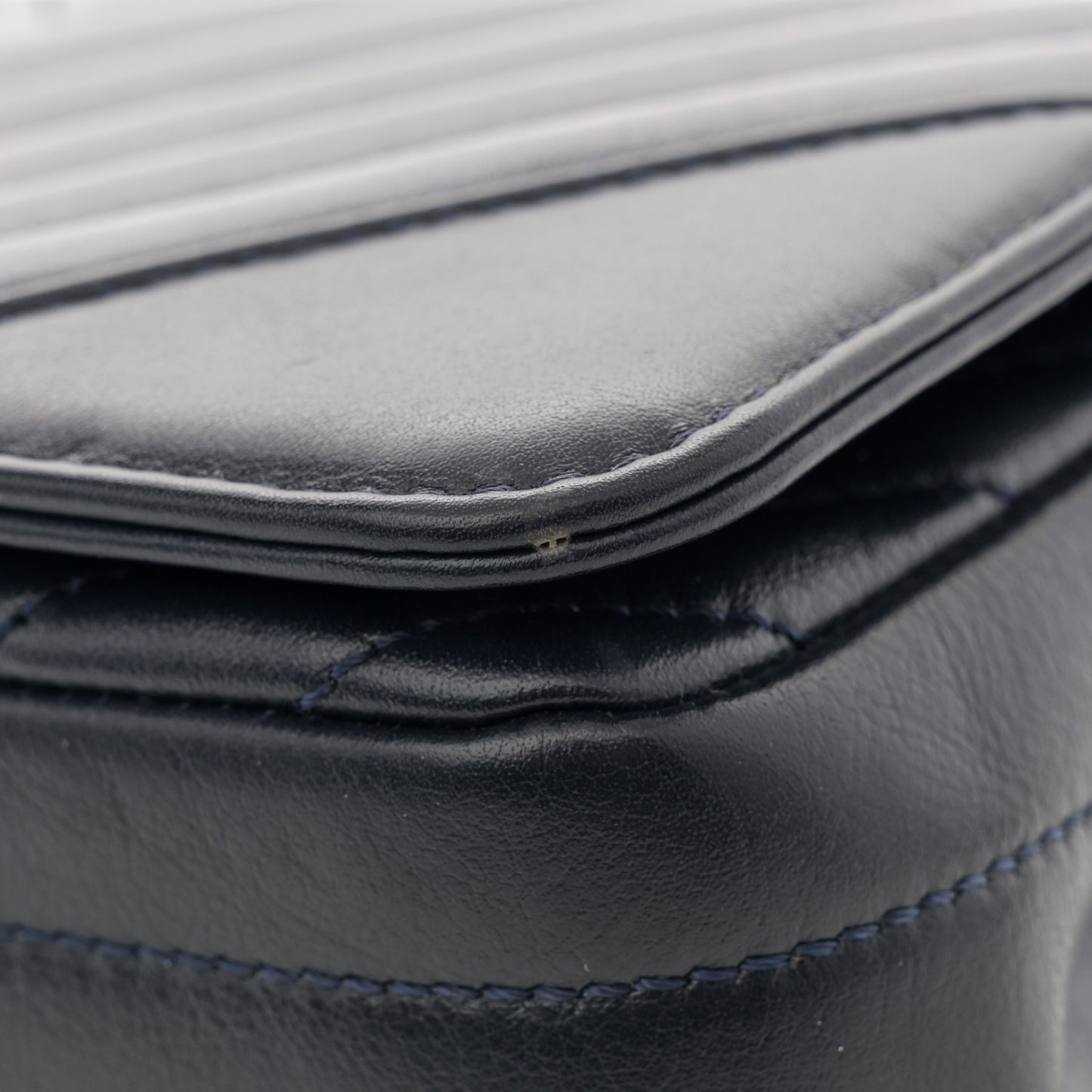 Calfskin Chevron Quilted Mini Statement Flap Navy Blue