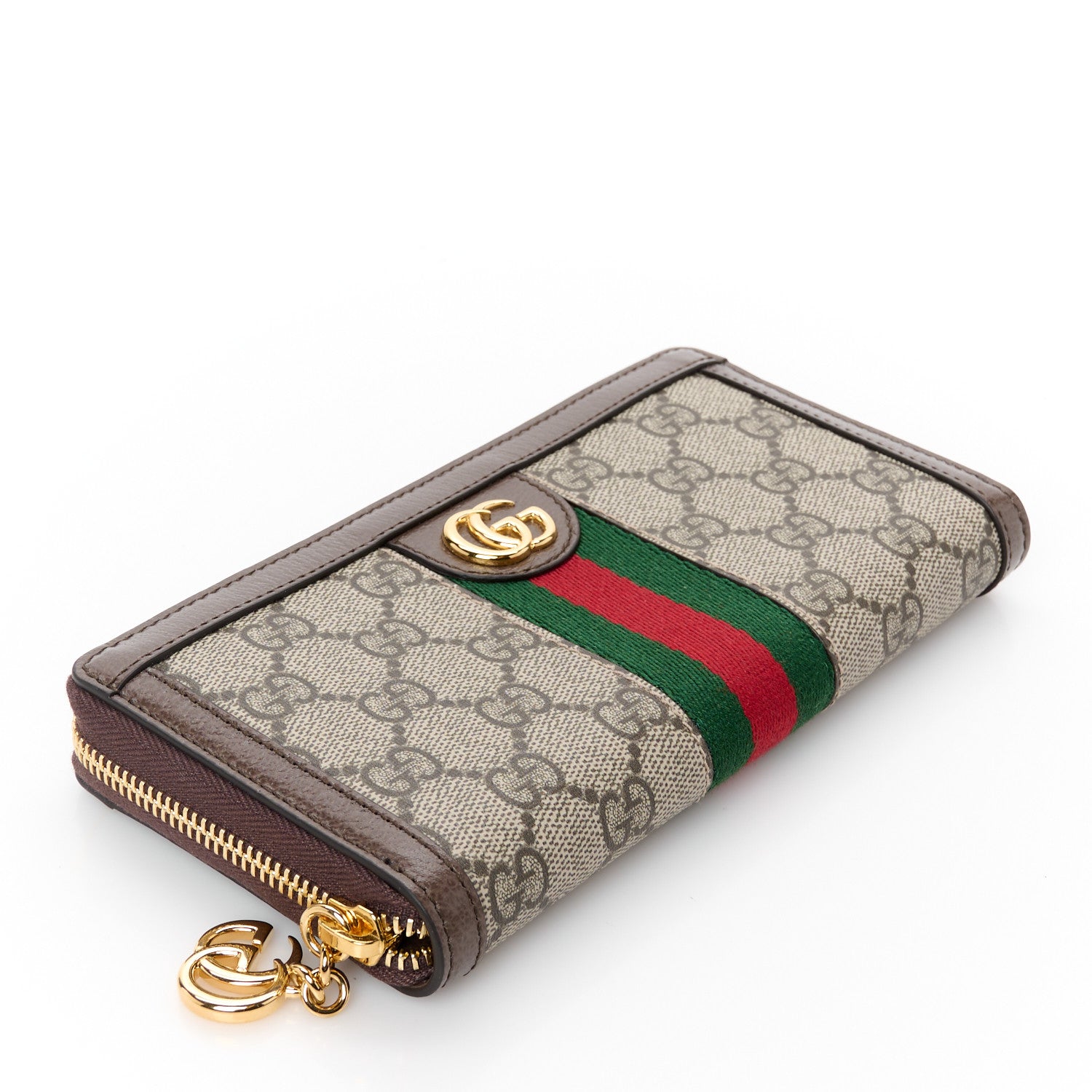 Gucci GG Supreme Monogram Web Ophidia Zip Around Wallet Brown 4 of 9