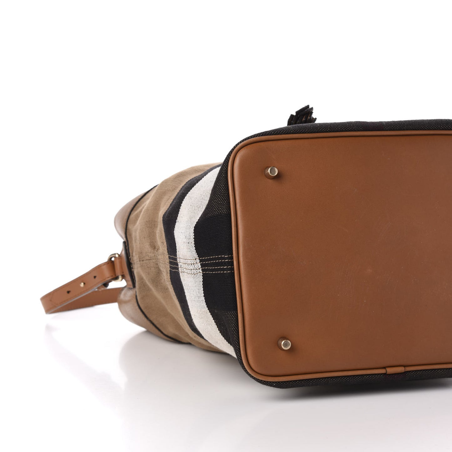 Grainy Calfskin Canvas Mega Check Medium Ashby Tassel Hobo Saddle Brown
