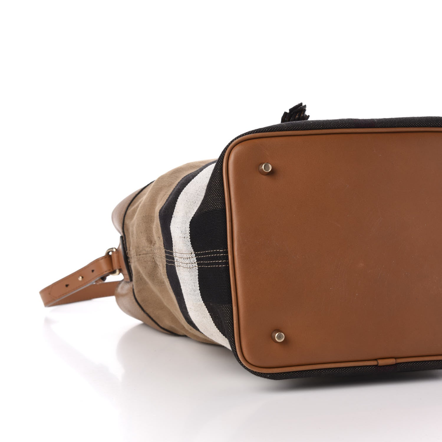 Burberry Grainy Calfskin Canvas Mega Check Medium Ashby Tassel Hobo Saddle Brown 9 of 14