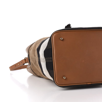 Burberry Grainy Calfskin Canvas Mega Check Medium Ashby Tassel Hobo Saddle Brown 9 of 14