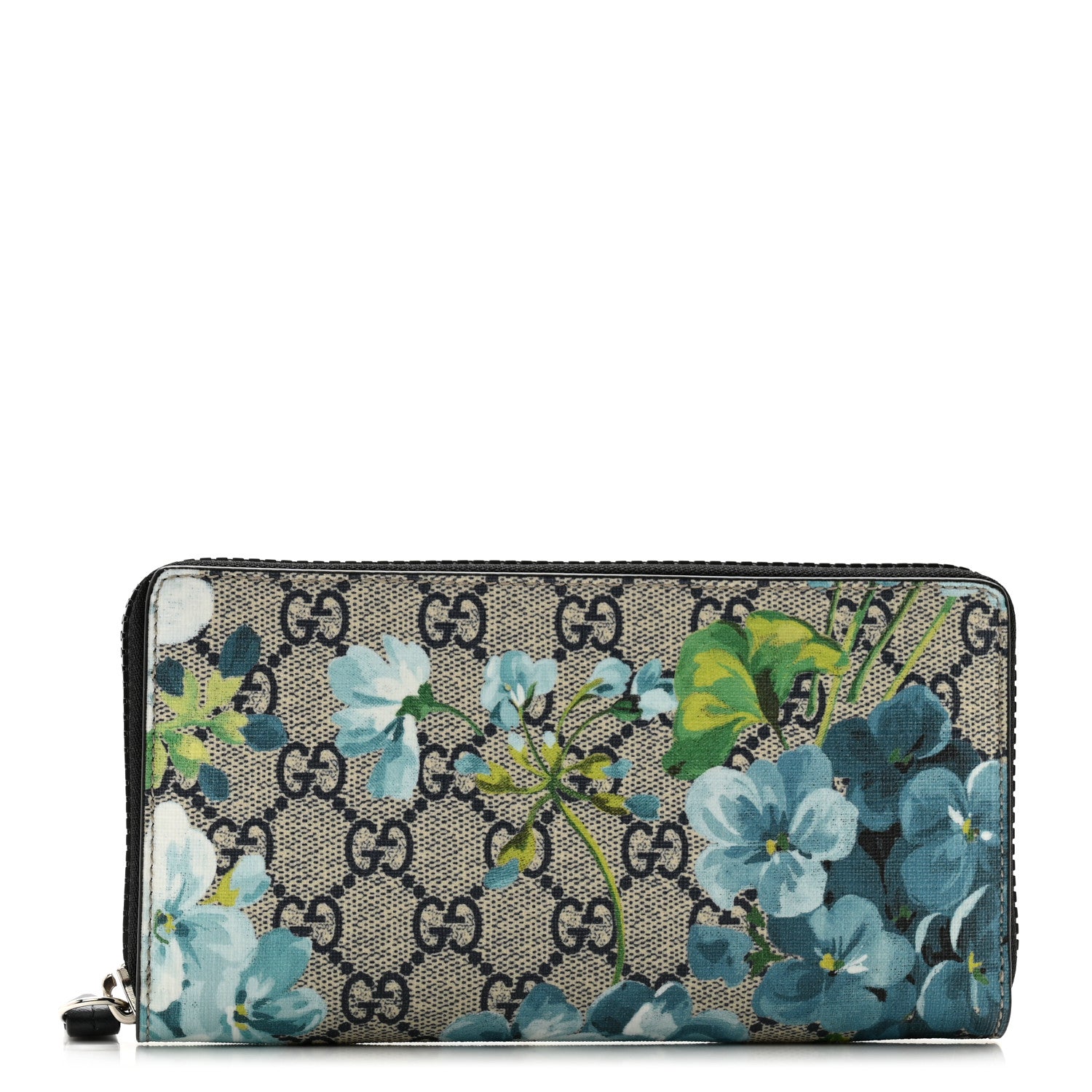 Gucci GG Supreme Monogram Blooms Zip Around Wallet Blue 1 of 9