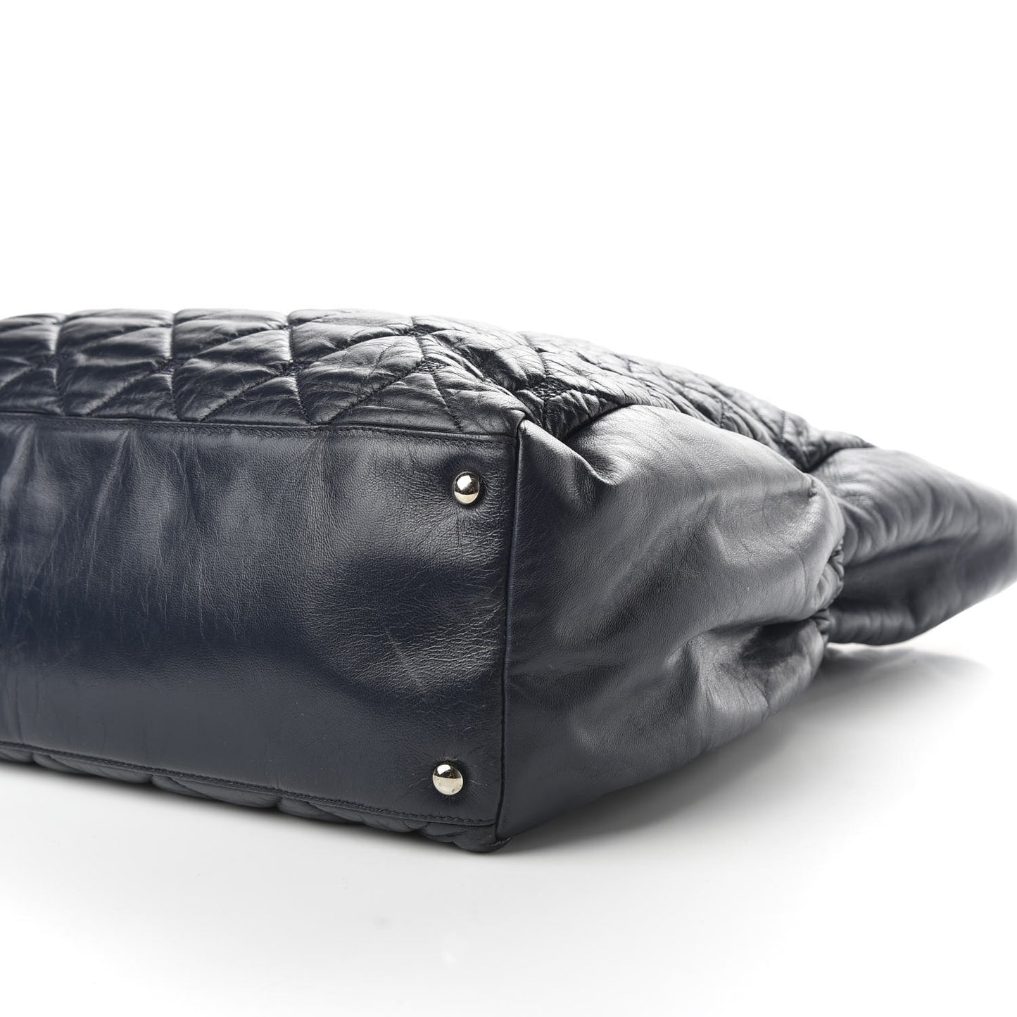 Lambskin Quilted Hidden Chain Tote Navy