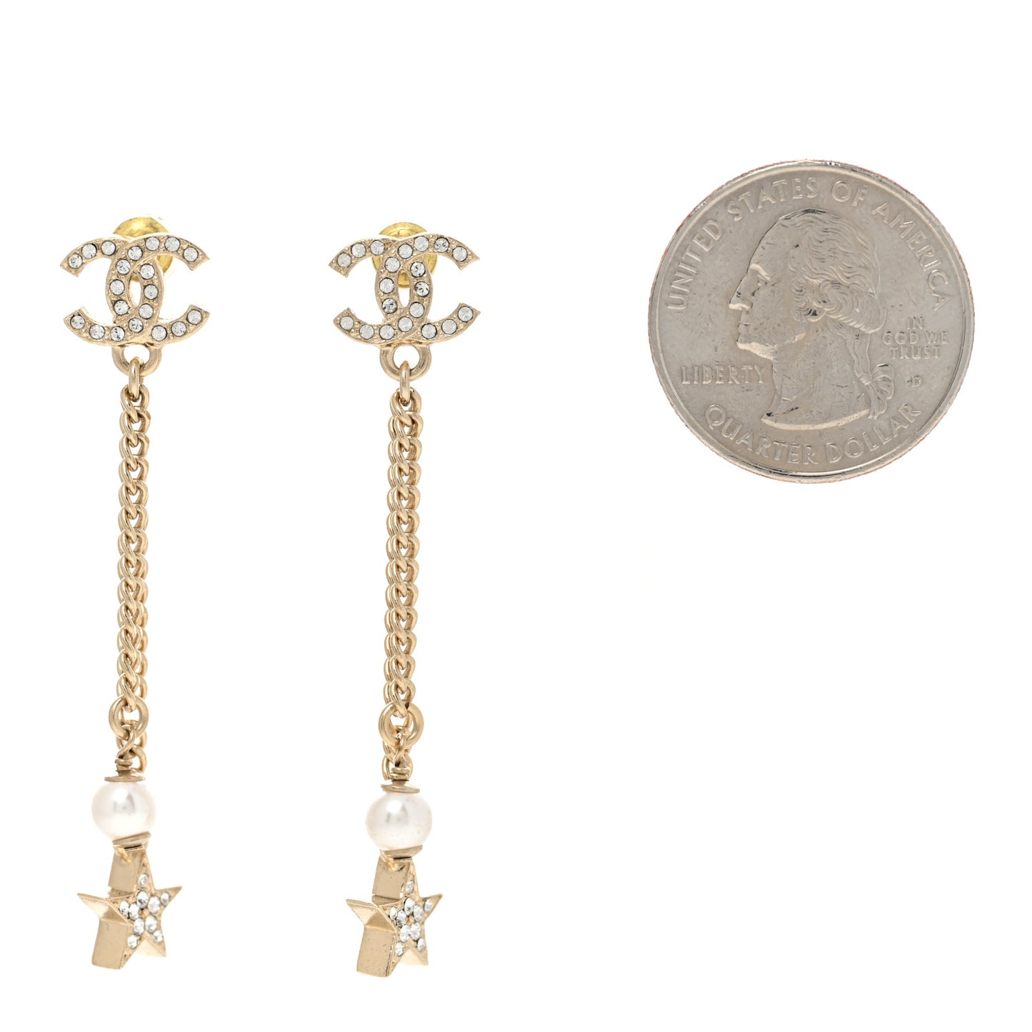 Crystal Pearl CC Star Earrings Gold