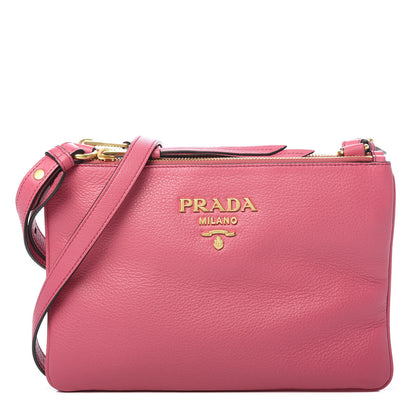Prada Vitello Phenix Double Zip Crossbody Bag Peonia 1 of 11