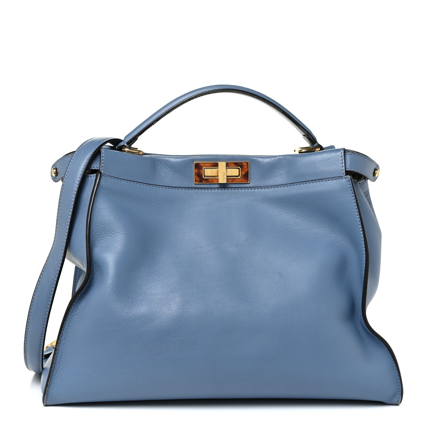 Fendi Vitello Seta Plexiglass Tortoise Large Peekaboo Iconic Satchel Ceruleo 1 of 19