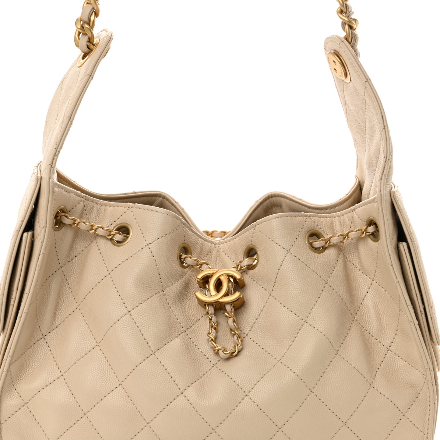 Caviar Quilted Small Chanel 25 Handbag Beige