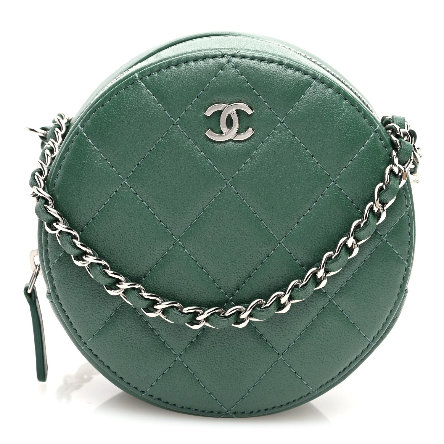 Chanel Lambskin Quilted Round Clutch With Chain Green 1 of 10