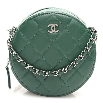 Chanel Lambskin Quilted Round Clutch With Chain Green 1 of 10