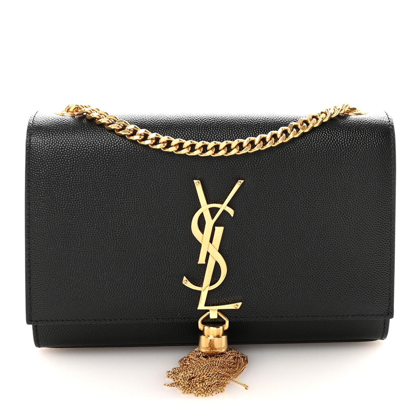 Calfskin Crocodile Embossed Small Classic Monogram Kate Tassel Satchel Black