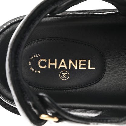 Chanel Grained Calfskin Velcro Dad Sandals 37 Black 7 of 9