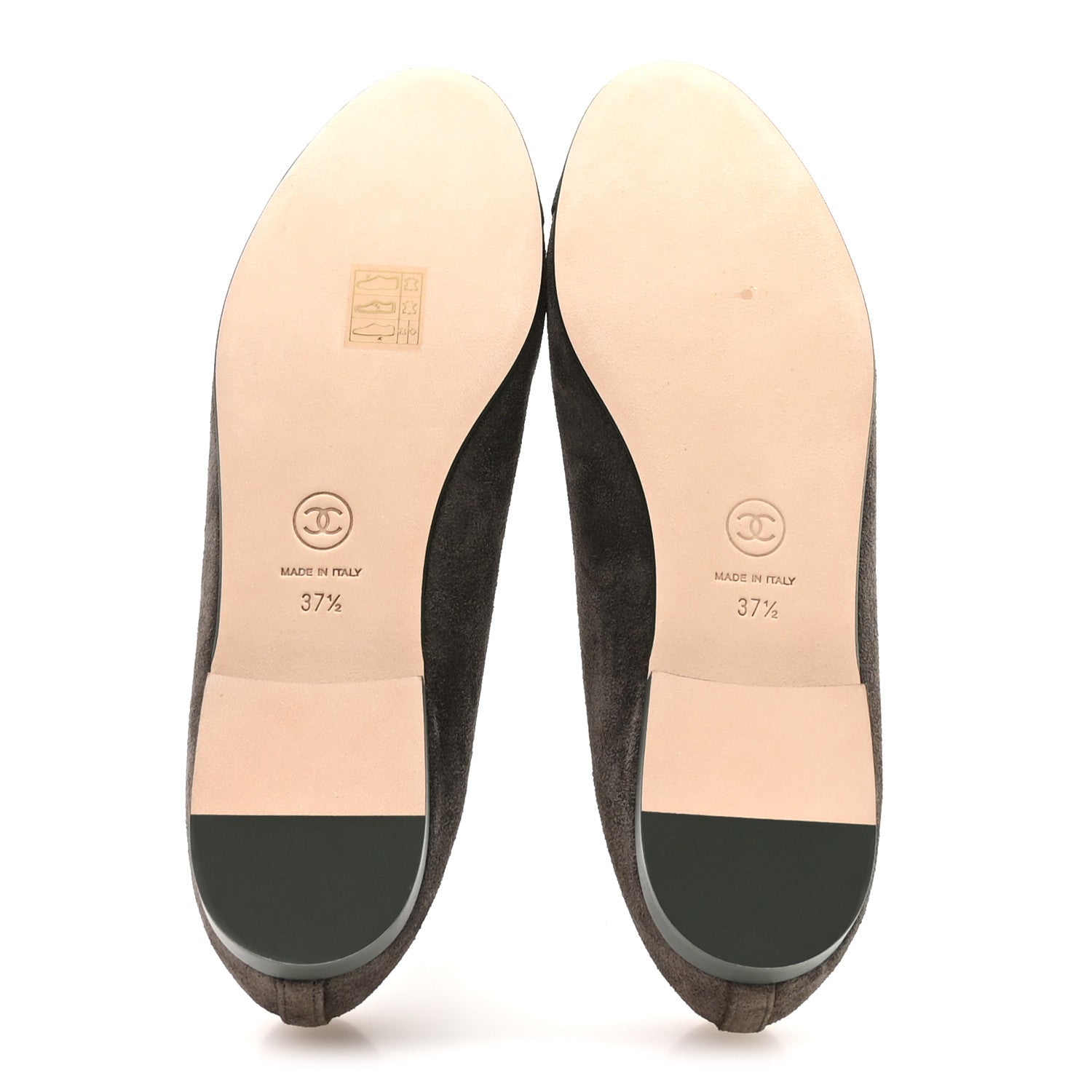 Chanel Suede Calfskin Cap Toe CC Ballerina Flats 37.5 Dark Khaki Dark Green 6 of 9