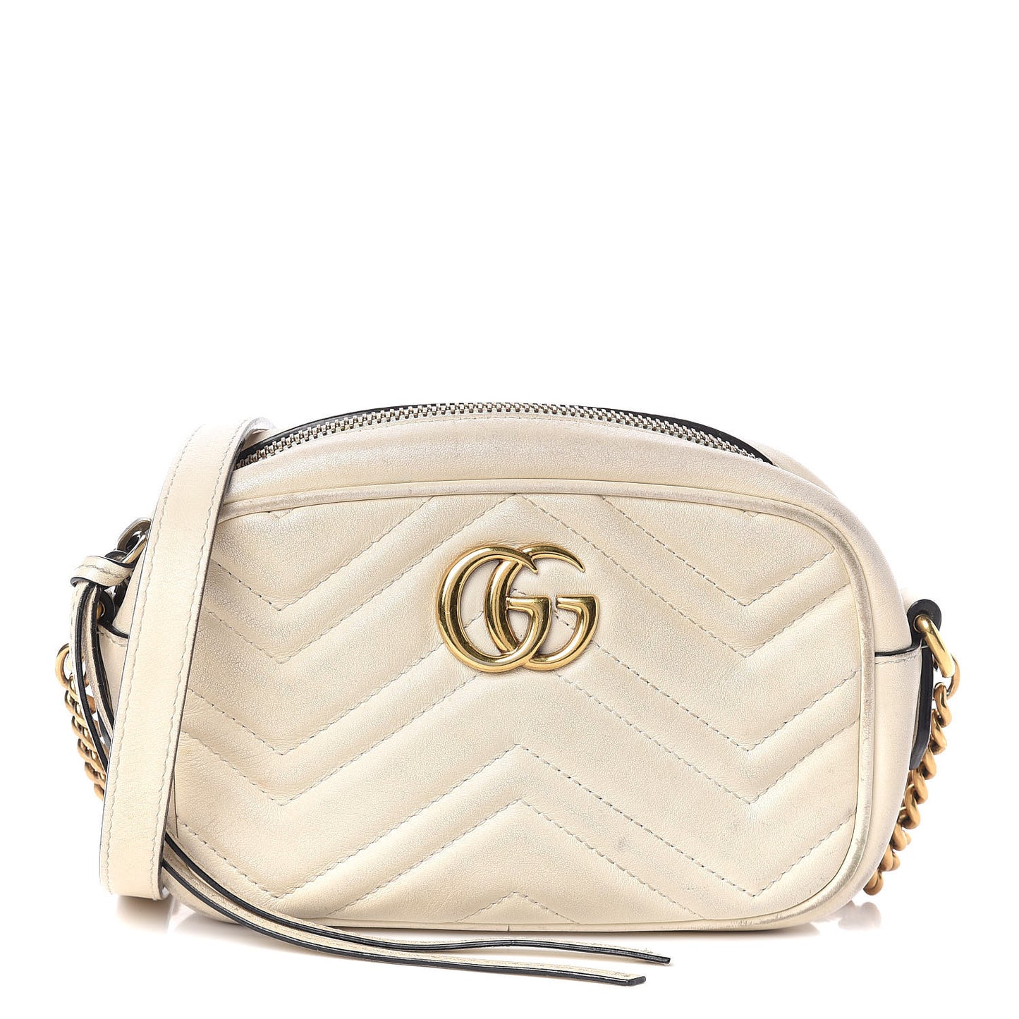 Calfskin Matelasse Mini GG Marmont Chain Shoulder Bag White