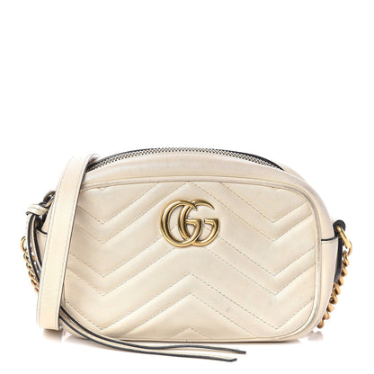 Gucci Calfskin Matelasse Mini GG Marmont Chain Shoulder Bag White 1 of 25