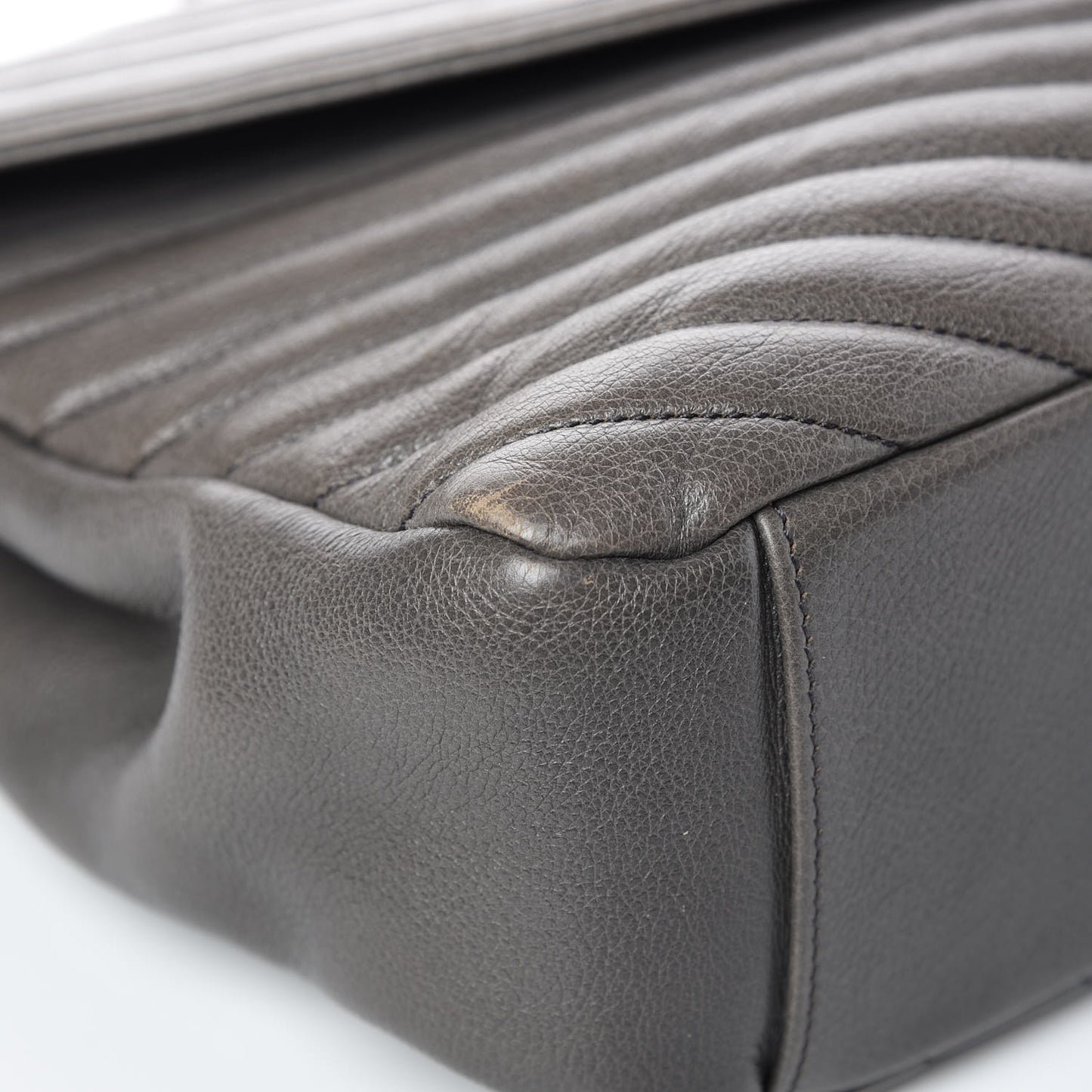 Sheepskin Matelasse Chevron Monogram Large College Satchel Dark Anthracite