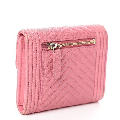 Chanel Iridescent Caviar Chevron Quilted Boy Compact Wallet Dark Pink 2 of 14