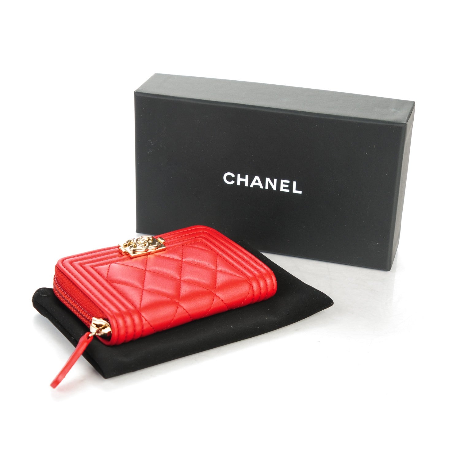 Chanel Lambskin Quilted Boy Zip Around Coin Purse Wallet Red 4 of 7