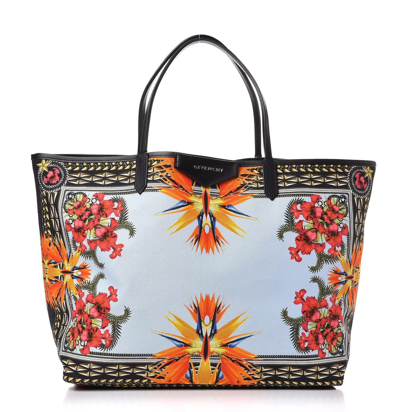 Canvas Calfskin Birds of Paradise Print Antigona Tote