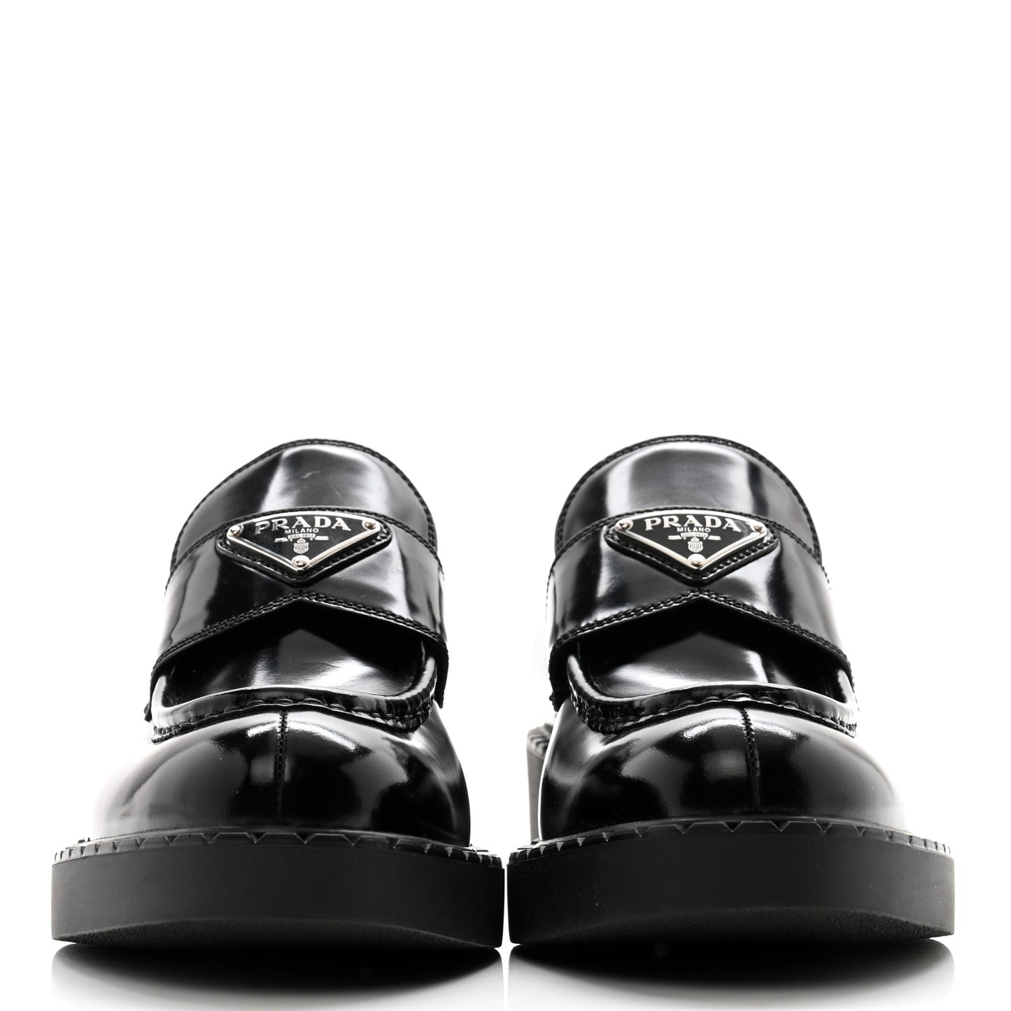 Spazzolato Metal Triangle Logo 50mm Loafers 38.5 Black