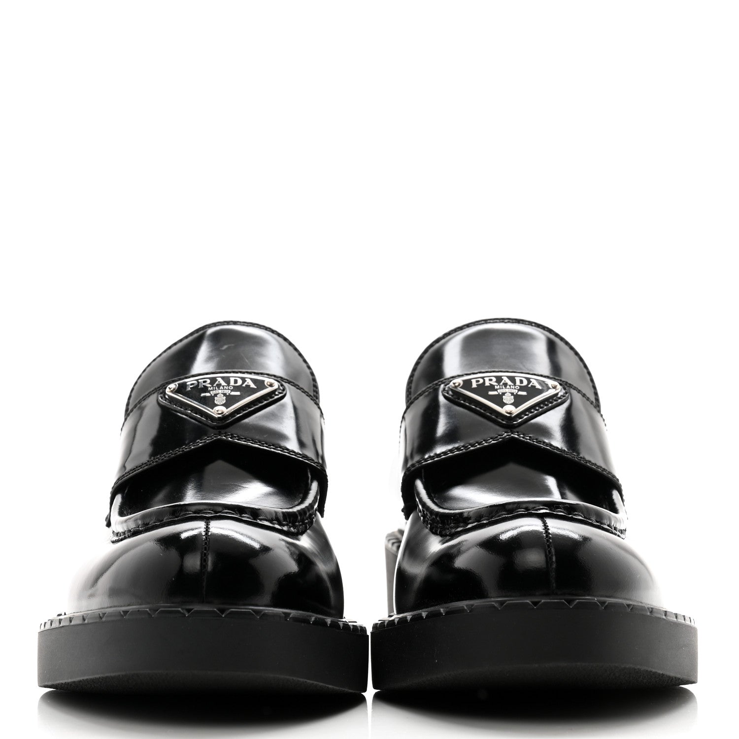 Prada Spazzolato Metal Triangle Logo 50mm Loafers 38.5 Black 2 of 13