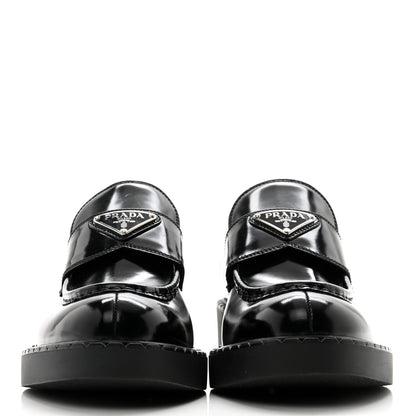Prada Spazzolato Metal Triangle Logo 50mm Loafers 38.5 Black 2 of 13
