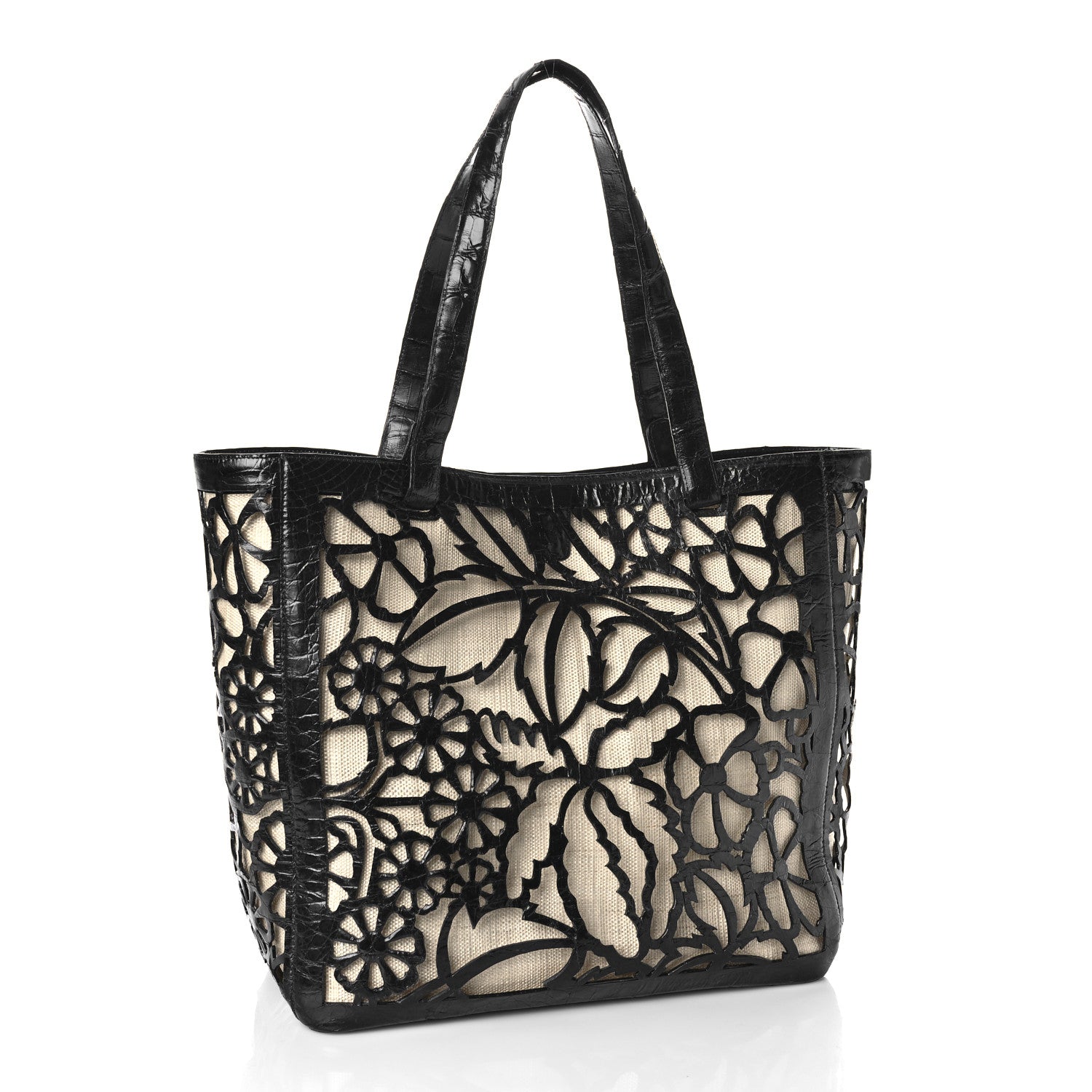 Nancy Gonzalez Canvas Crocodile Floral Laser Cut Tote Black 3 of 12