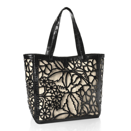 Nancy Gonzalez Canvas Crocodile Floral Laser Cut Tote Black 3 of 12